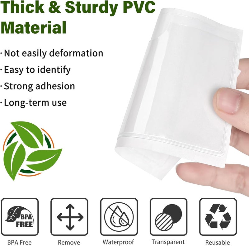 Ohuimrt 52 Pack Clear Adhesive 3.5" x 2" Index Card Pockets With Top Open, Plastic Card Sleeves Index Card Holder for Organizing Storage Bins, Library Cards, Notes, Drawer - Image 3